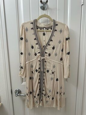 Free People Star Gazzer Embroidered Tie-Front Boho Mini Dress